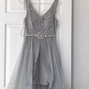Gray with pearl beads prom dress